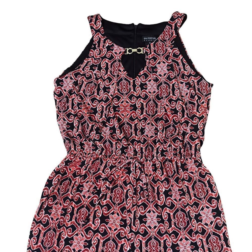 ENFOCUS Studio Red Black Print Sleeveless Jumpsuit Size 10 - Picture 4 of 16